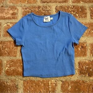 Princess Polly classic crop organic cotton & elastane Blue Ribbed Top tshirt